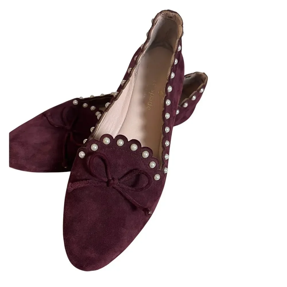 Kate Spade | Salford Ballet Flats Size 7 Wine Suede Pearl Accent